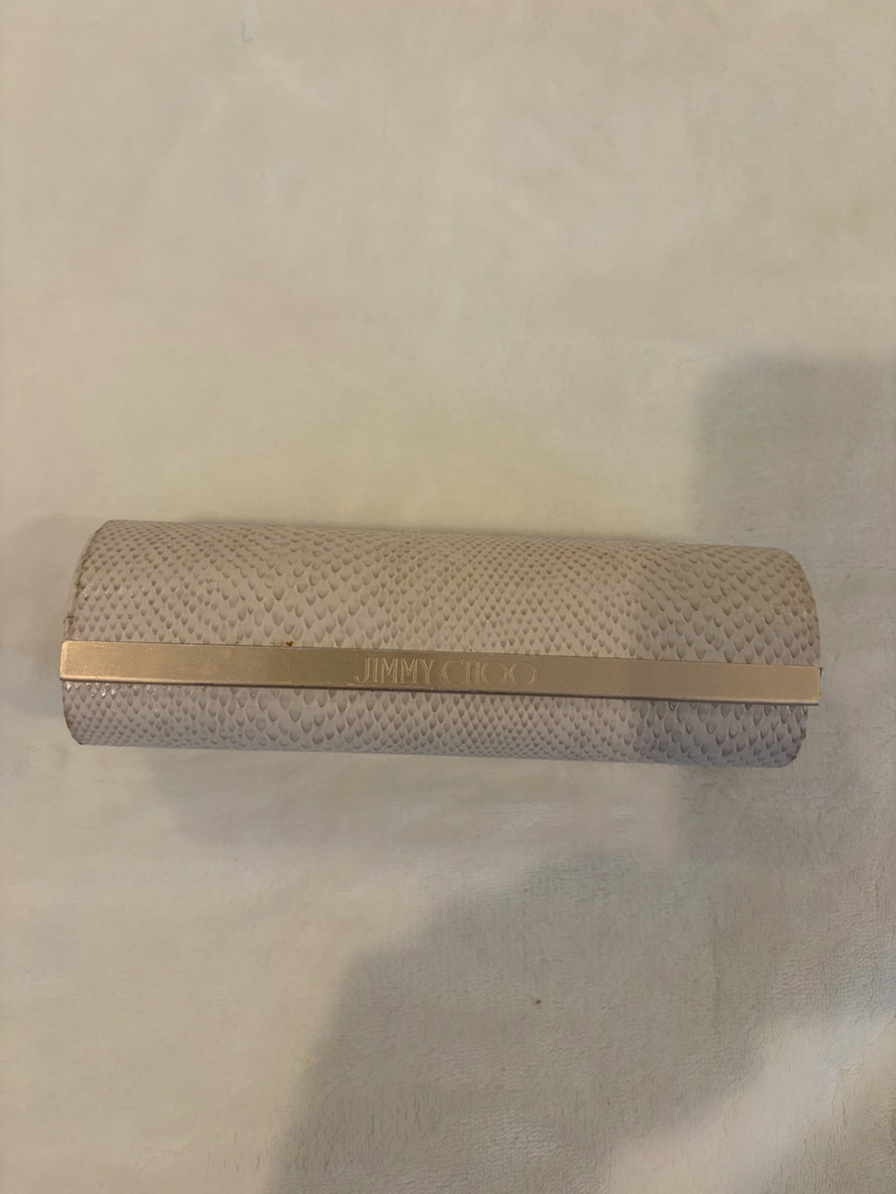 Jimmy Choo Blush Textured Snakeskin Roll Clutch with Gold Accent